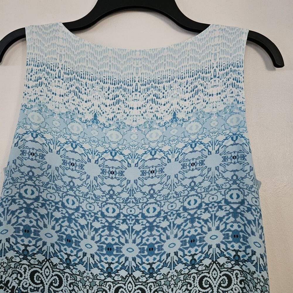 White House Black Market WHBM Beaded Neck Swingy Dress Sz S Blue Black Cream - Picture 5 of 11